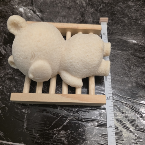 Cream Plush Bear Soap on Wooden Soap Dish - Picture 5 of 7
